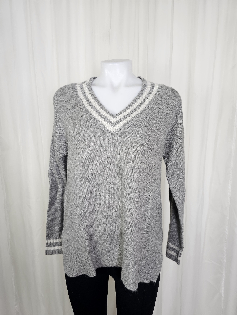 Aqua Gray V-neck Varsity Sweater Medium